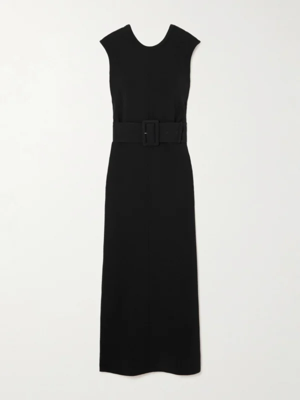 Another Tomorrow Belted Crepe Midi Dress