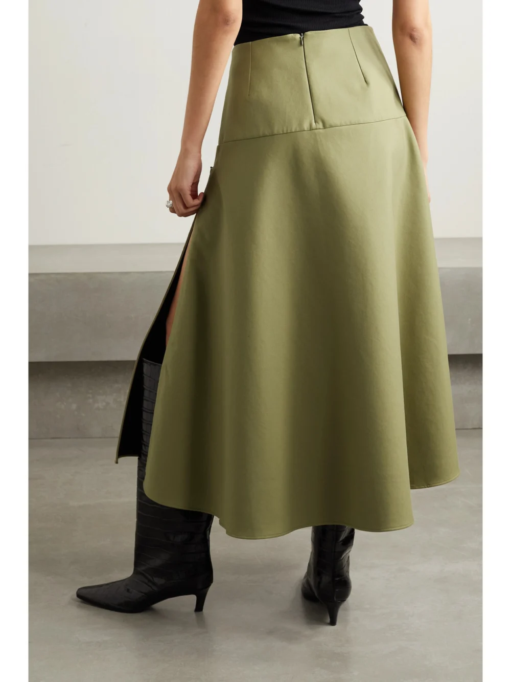 Back view of the Another Tomorrow Cotton-twill Midi Skirt