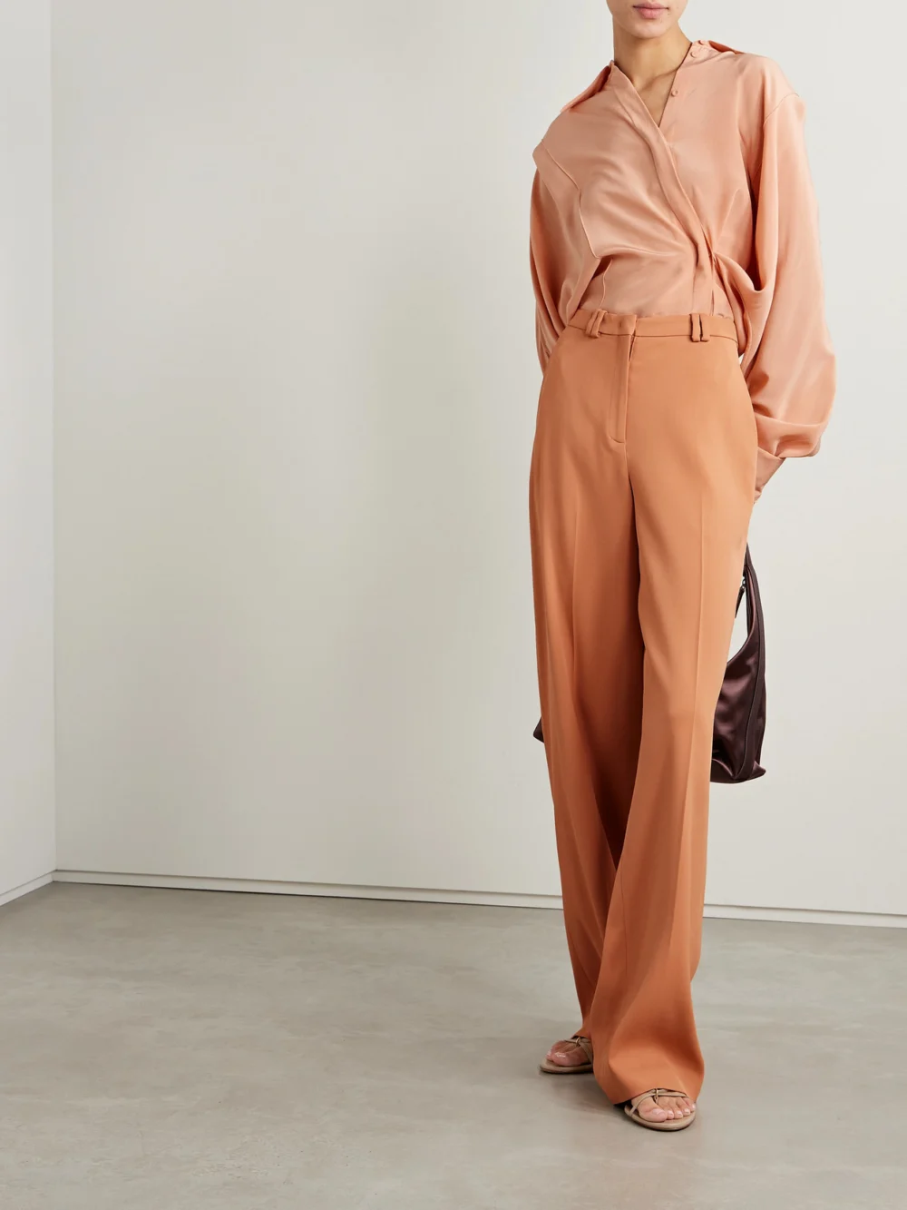Another Tomorrow Crepe Wide-leg Pants, worn by a model
