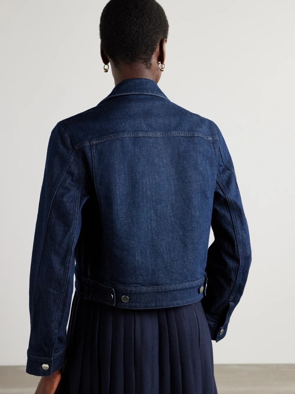 Back view of the Another Tomorrow Cropped Denim Jacket