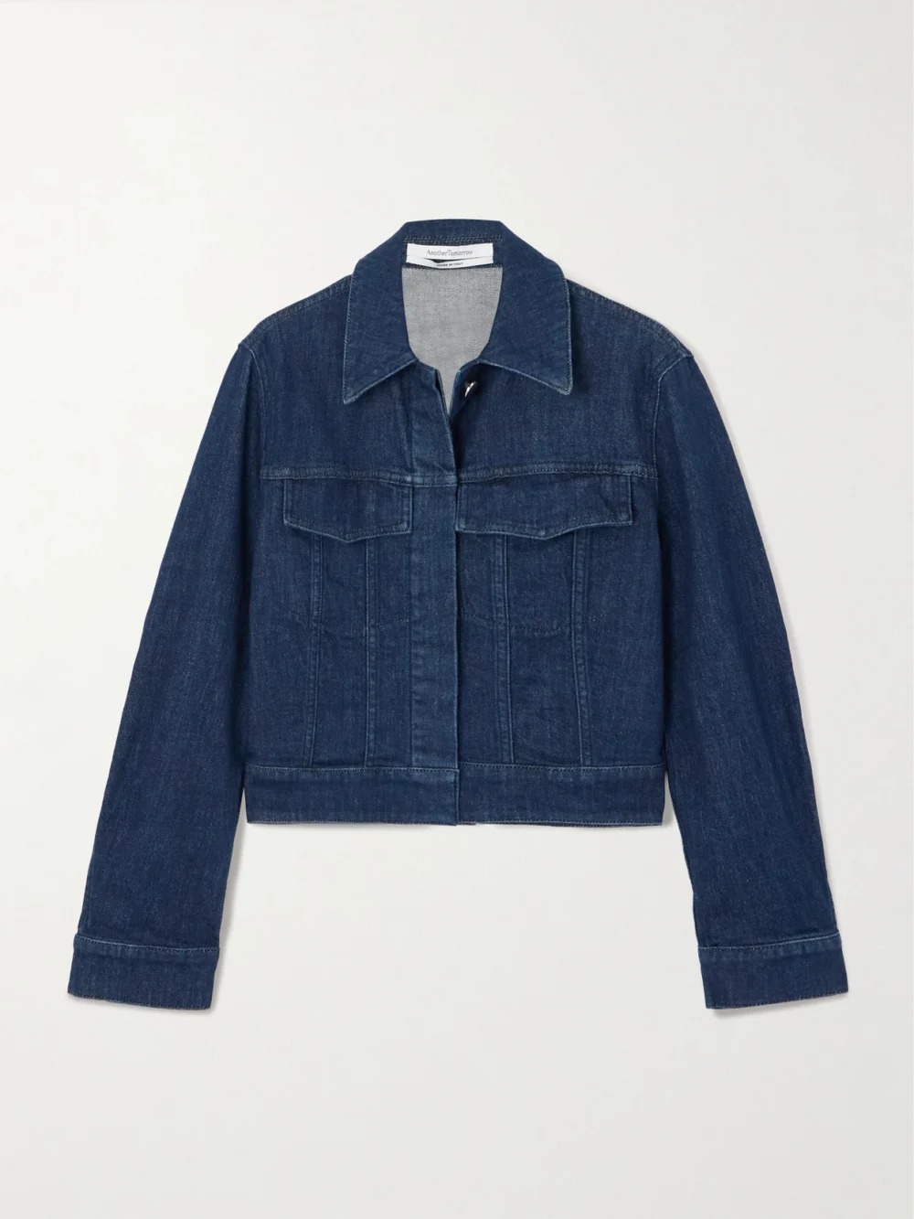 Another Tomorrow Cropped Denim Jacket in blue