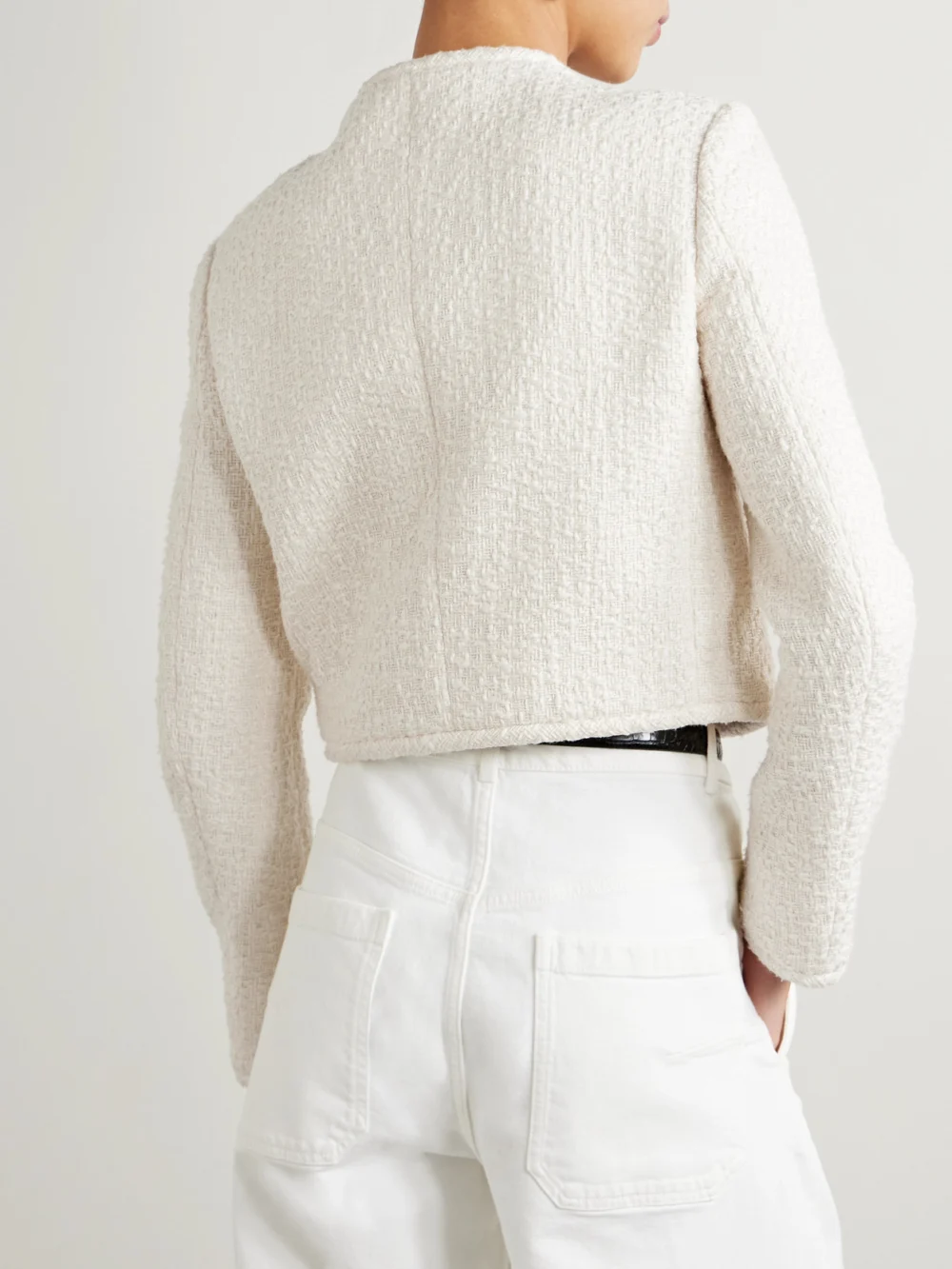Back view of the Another Tomorrow Cropped Organic Cotton-tweed Jacket
