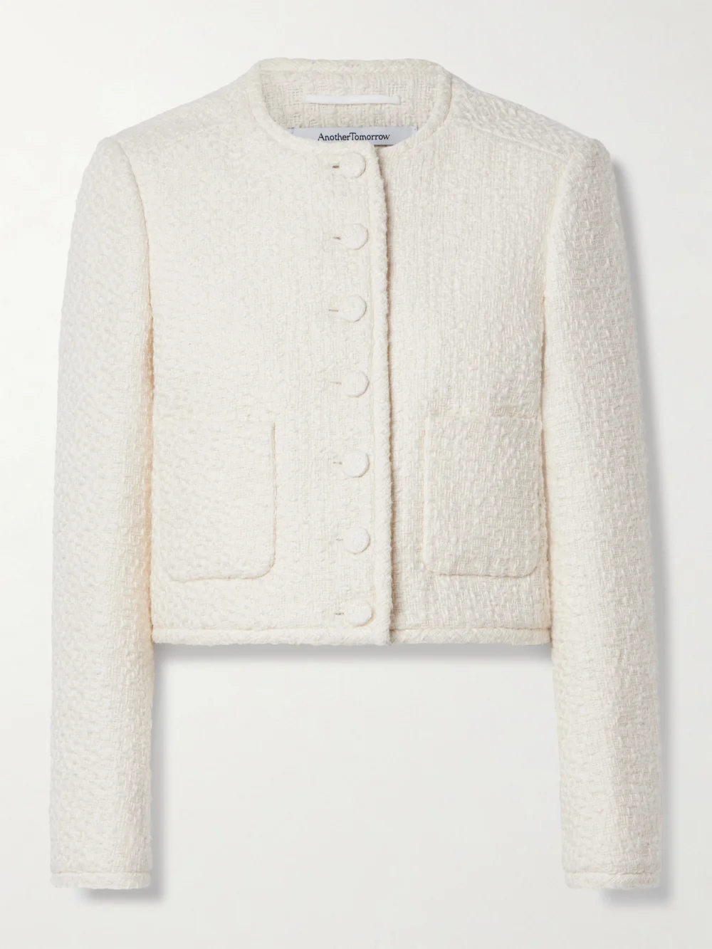 Another Tomorrow Cropped Organic Cotton-tweed Jacket in cream