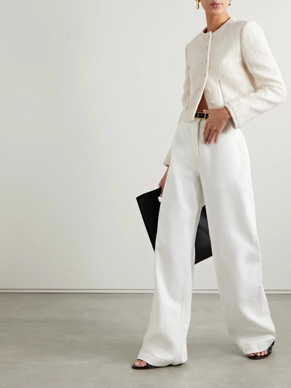 Another Tomorrow Cropped Organic Cotton-tweed Jacket, worn by a model