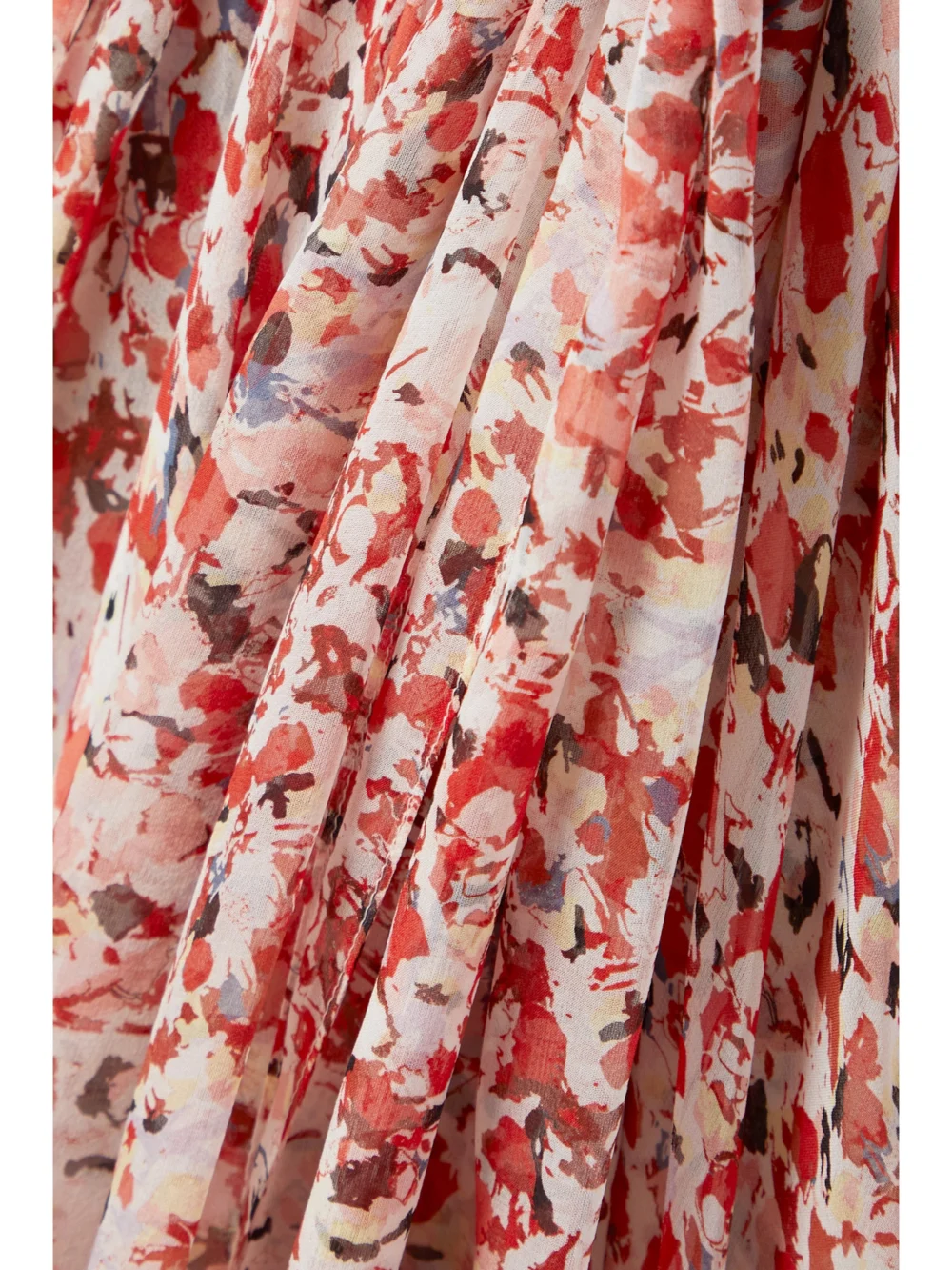 Close-up detail of the Another Tomorrow Gathered Printed Peace Silk Midi Dress