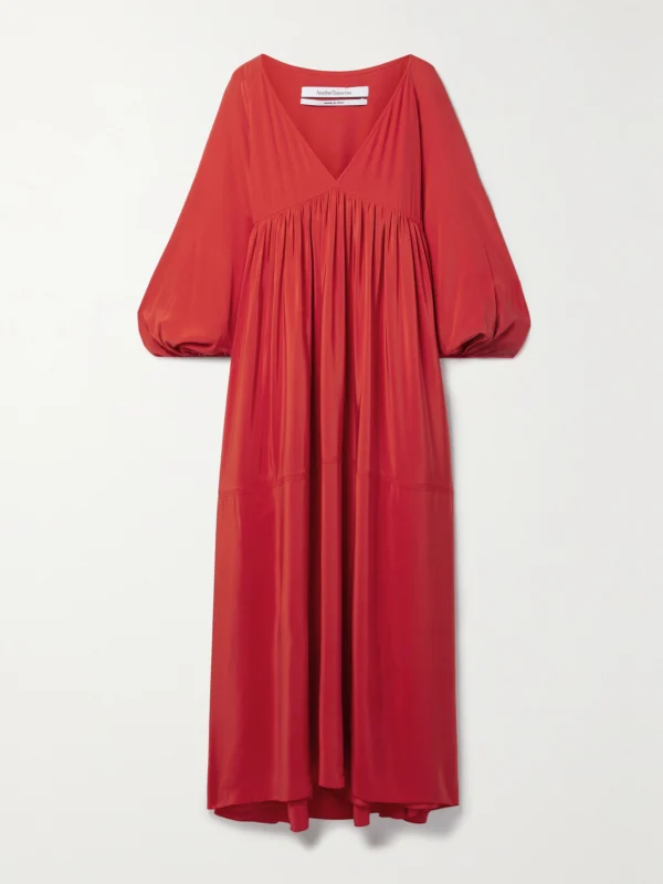 Another Tomorrow Gathered Silk Crepe De Chine Maxi Dress