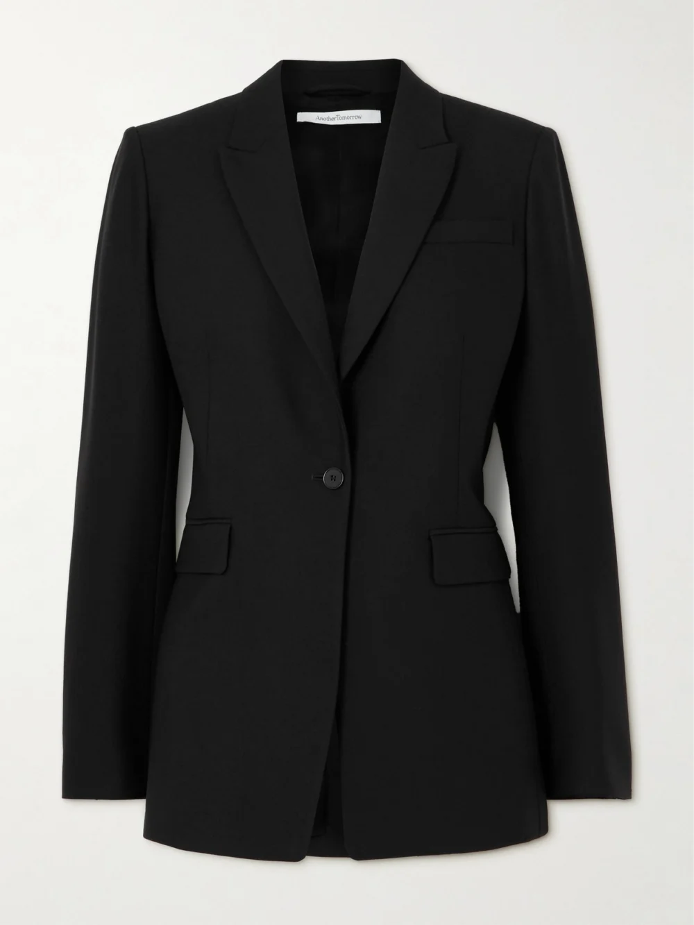 Another Tomorrow Grain De Poudre Wool Blazer in black