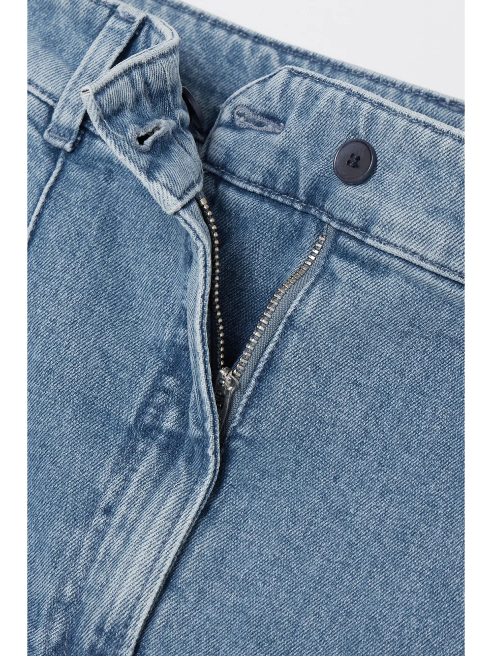 Close-up detail of the Another Tomorrow High-rise Straight-leg Organic Jeans