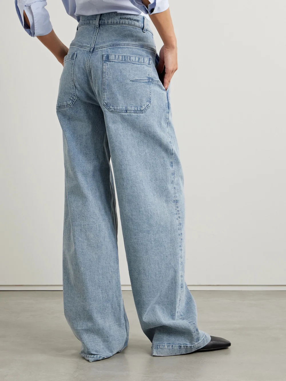 Back view of the Another Tomorrow Mid-rise Straight-leg Organic Jeans