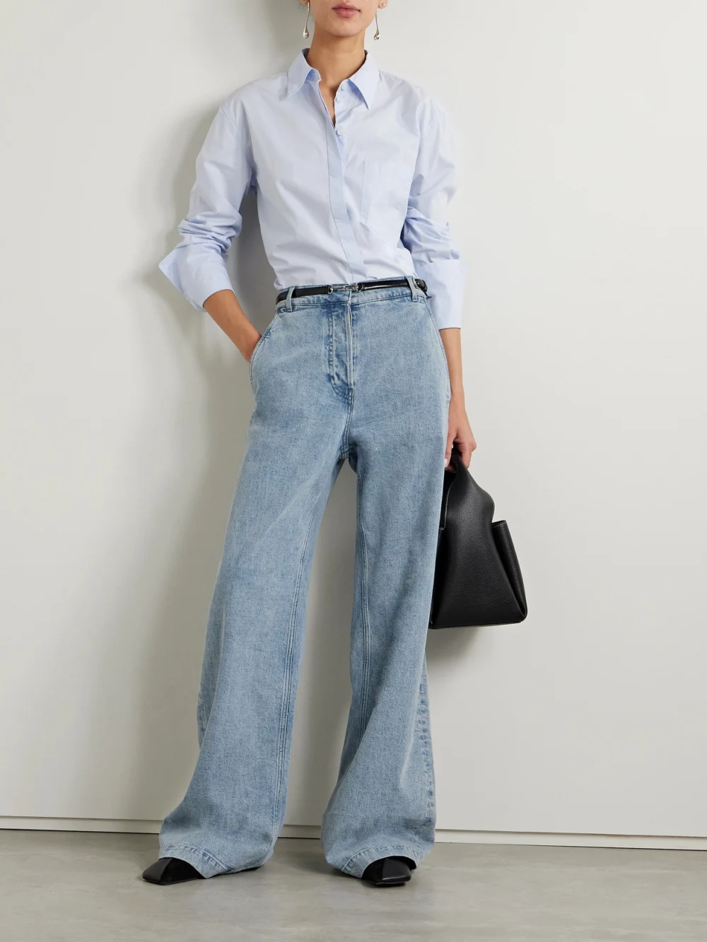 Another Tomorrow Mid-rise Straight-leg Organic Jeans, worn by a model