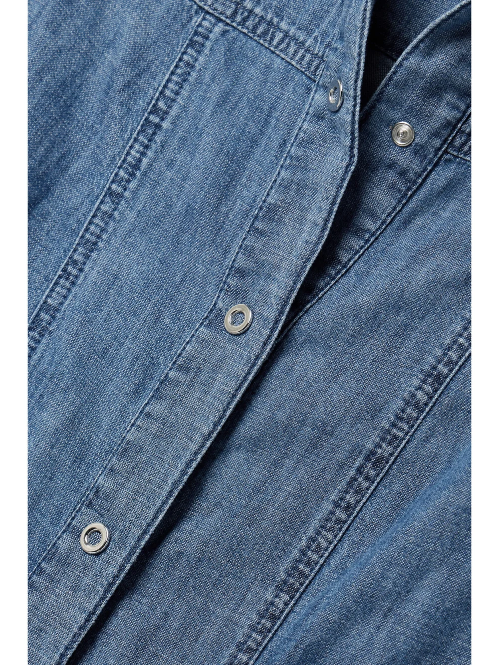 Close-up detail of the Another Tomorrow Organic Cotton-chambray Shirt