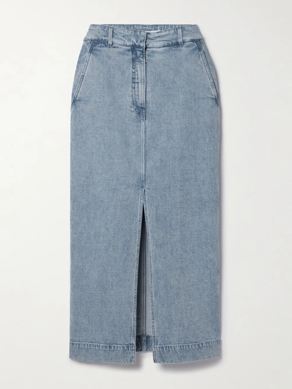 Another Tomorrow Organic Denim Midi Skirt in blue