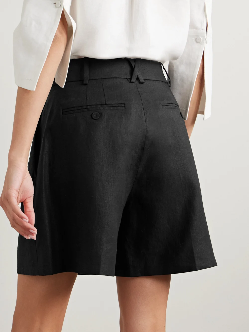 Back view of the Another Tomorrow Pleated Linen Shorts