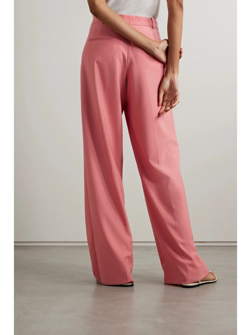Back view of the Another Tomorrow Pleated Wool Wide-leg Pants