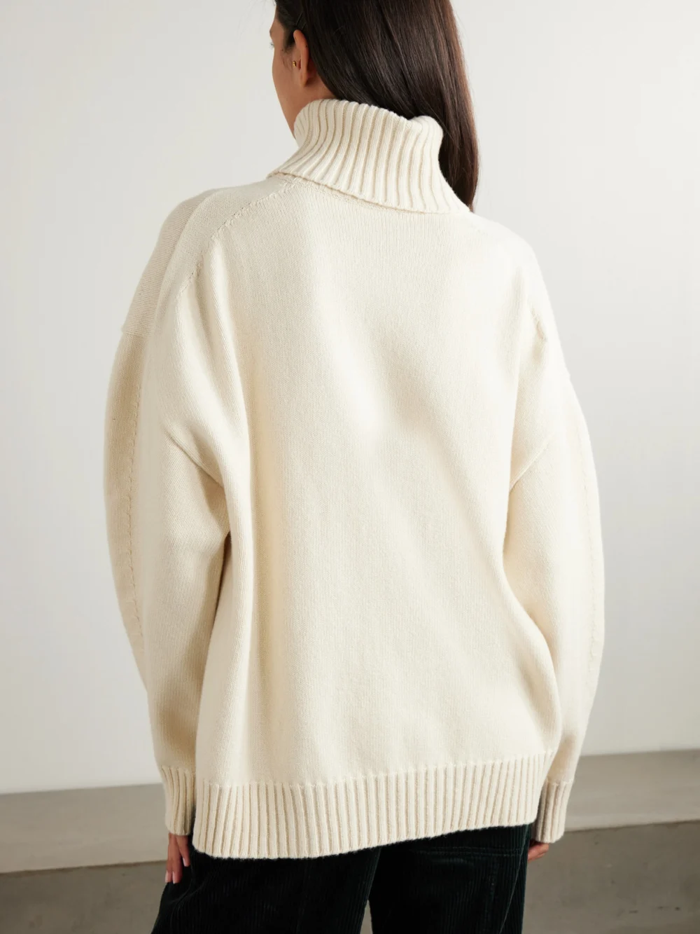 Back view of the Another Tomorrow Recycled-cashmere and Wool-blend Turtleneck Sweater