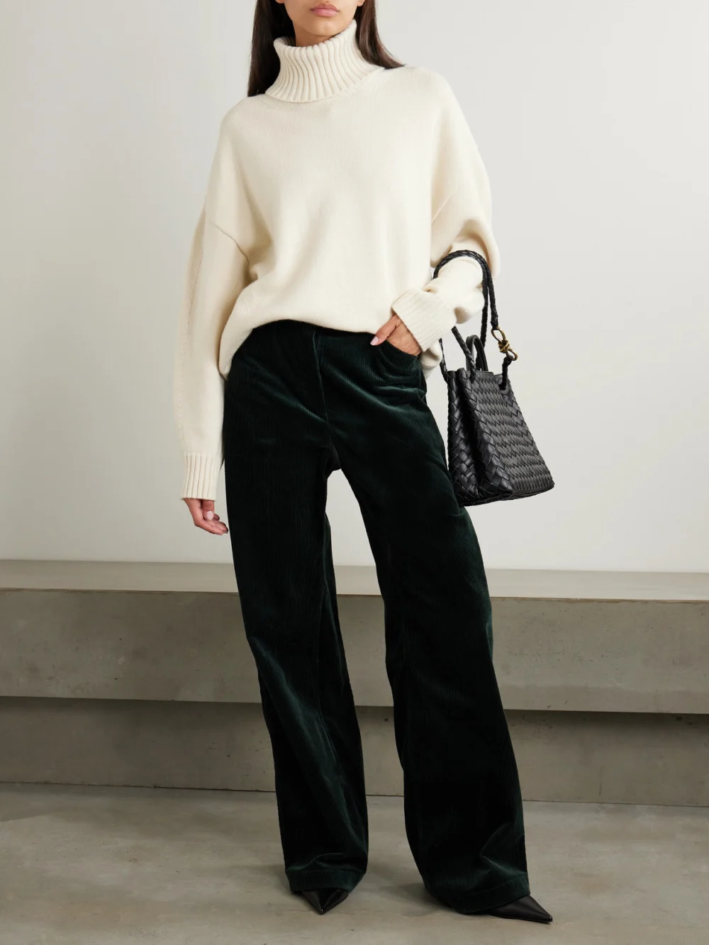 Another Tomorrow Recycled-cashmere and Wool-blend Turtleneck Sweater, worn by a model