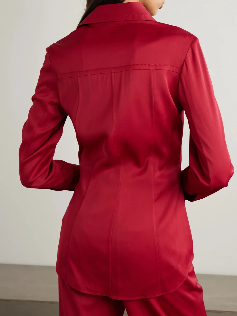 Back view of the Another Tomorrow Satin-crepe Shirt
