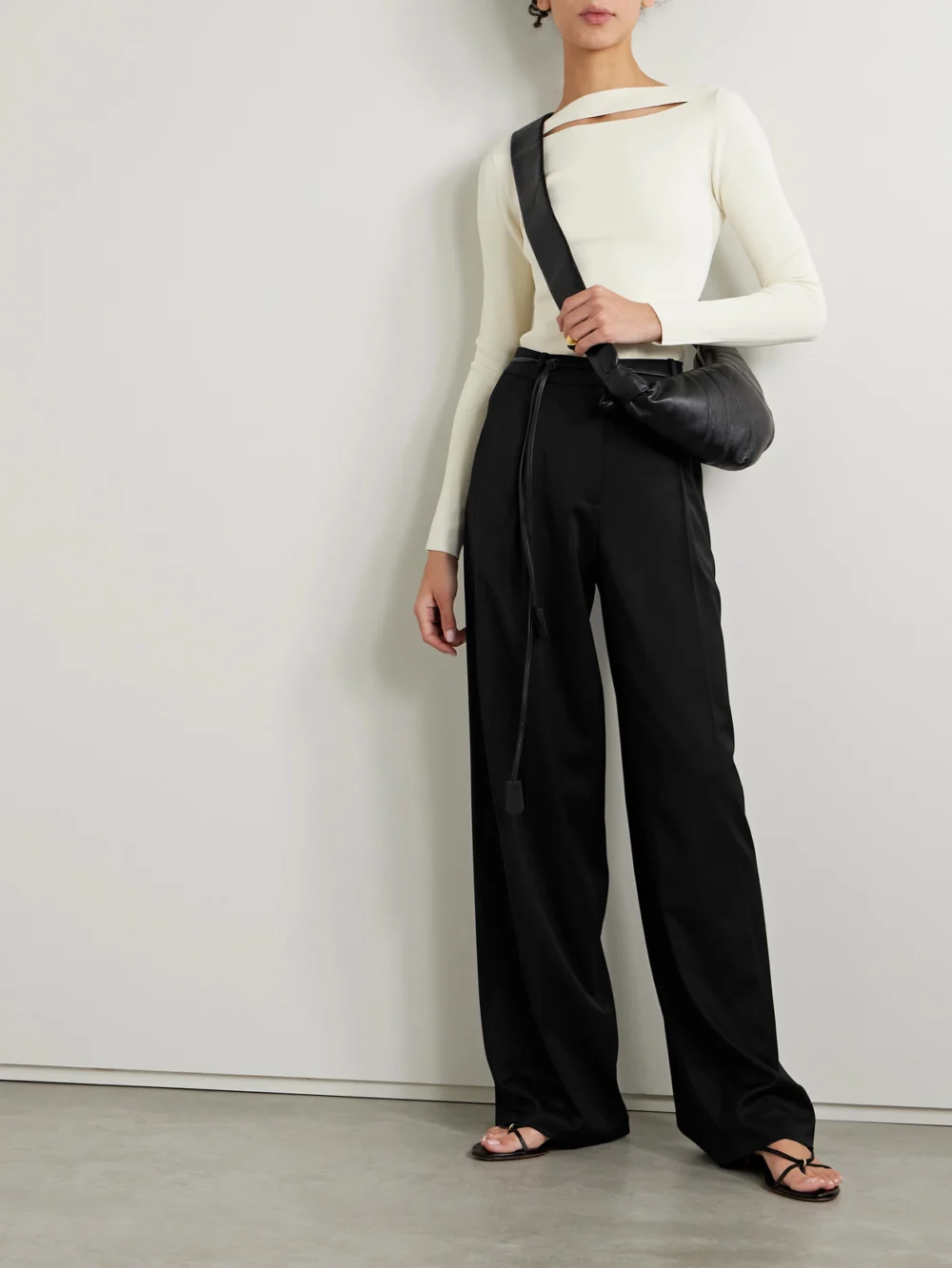 Another Tomorrow Wool-blend Wide-leg Pants, worn by a model