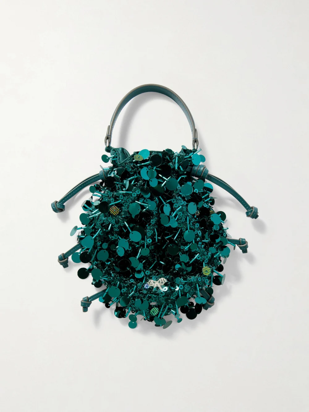 Back view of the Anya Hindmarch Beetle Embellished Leather-trimmed Clutch