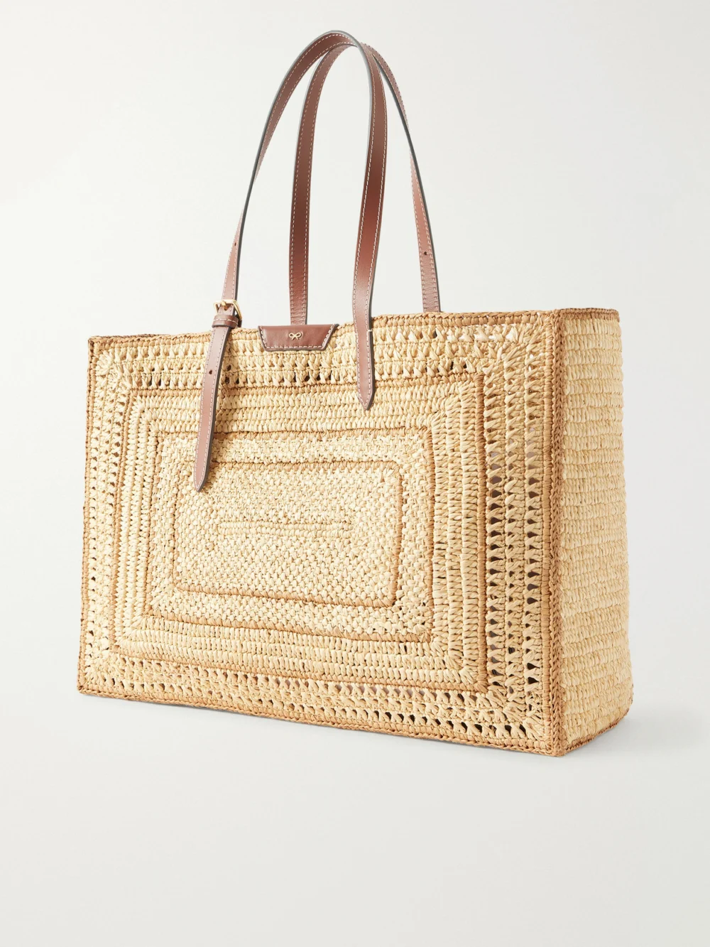 Back view of the Anya Hindmarch Bow Leather-trimmed Raffia Tote
