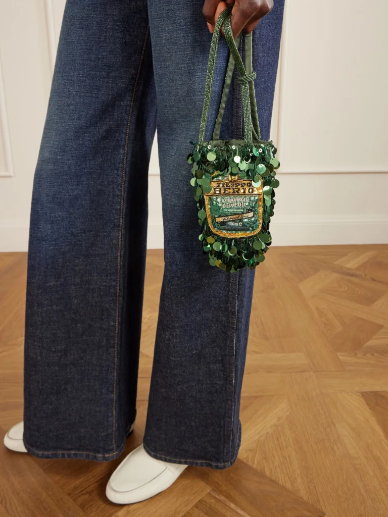Anya Hindmarch Filippo Berio Mini Embellished Satin Bucket Bag
