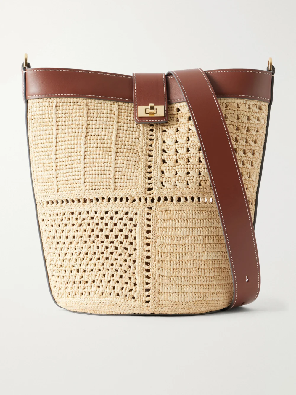Anya Hindmarch Leather-trimmed Raffia Crossbody Bag in sand