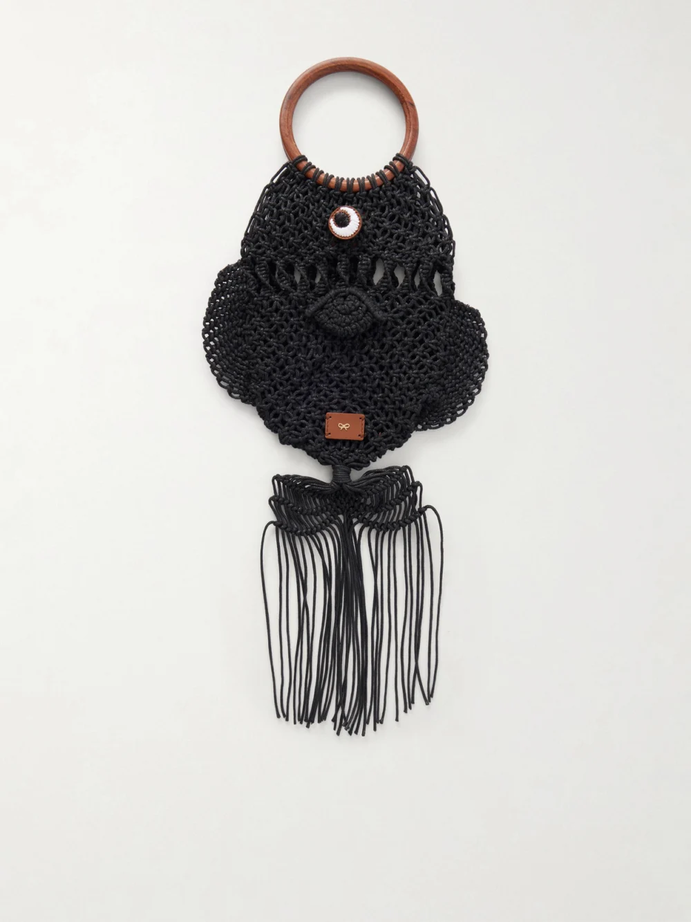 Anya Hindmarch Macrame Leather-trimmed Cotton Clutch in black