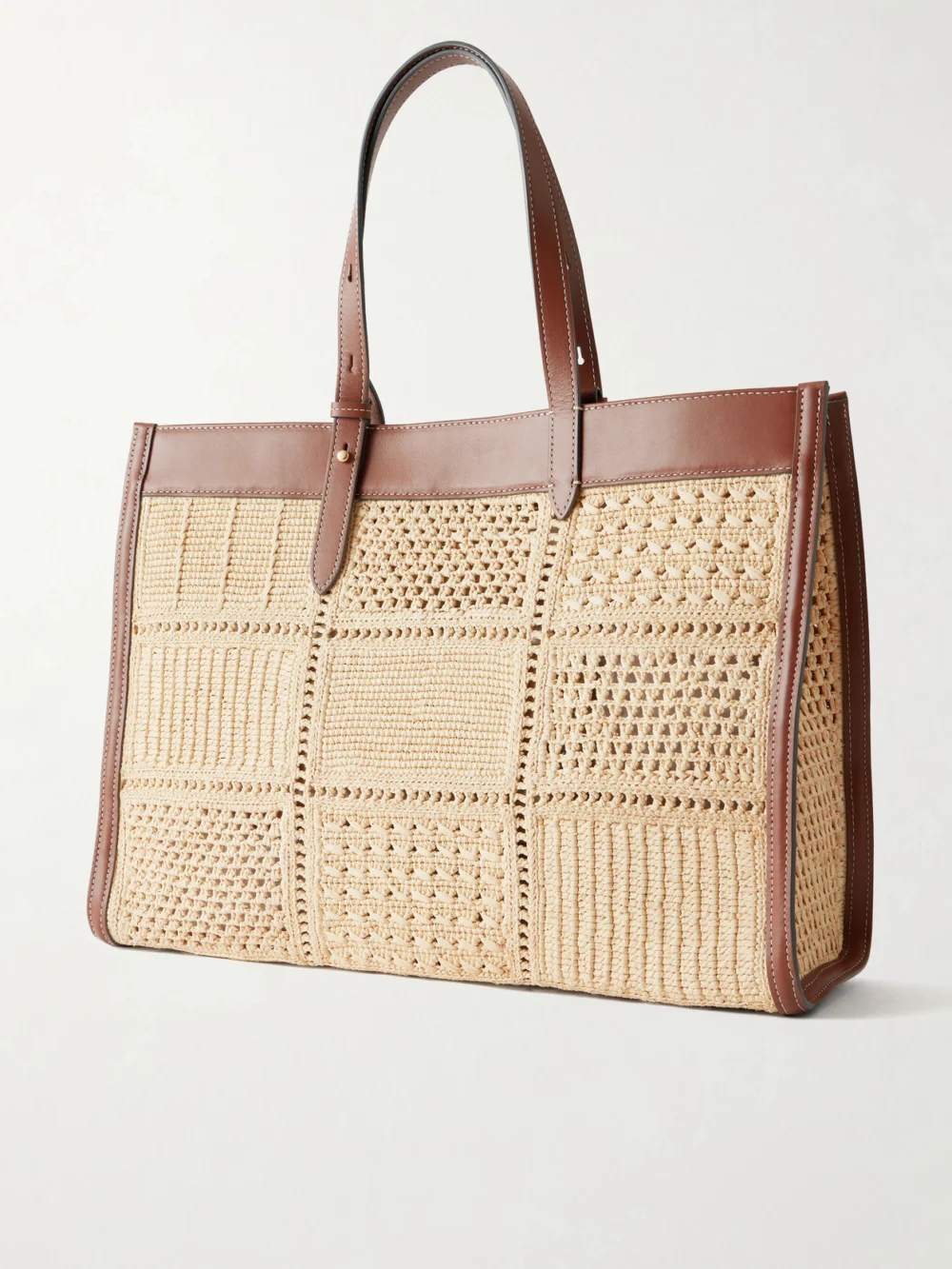 Back view of the Anya Hindmarch Mortimer Leather-trimmed Woven Raffia Tote