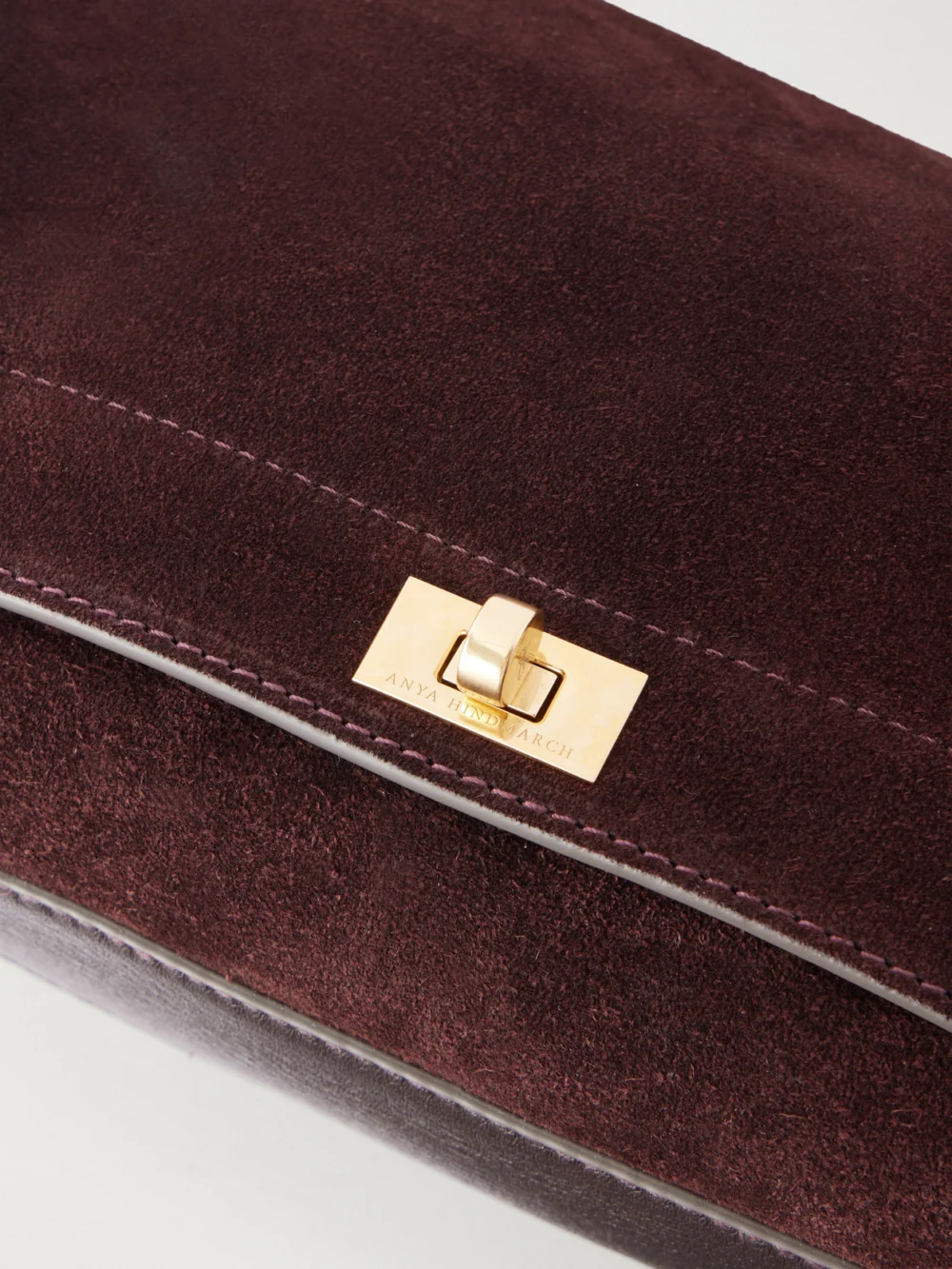 Close-up detail of the Anya Hindmarch Mortimer Suede Leather Bag