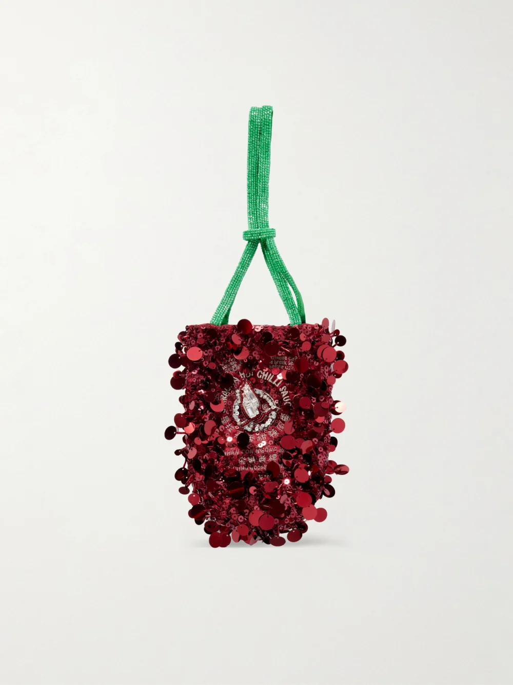 Anya Hindmarch Sriracha Mini Embellished Satin Bucket Bag in red