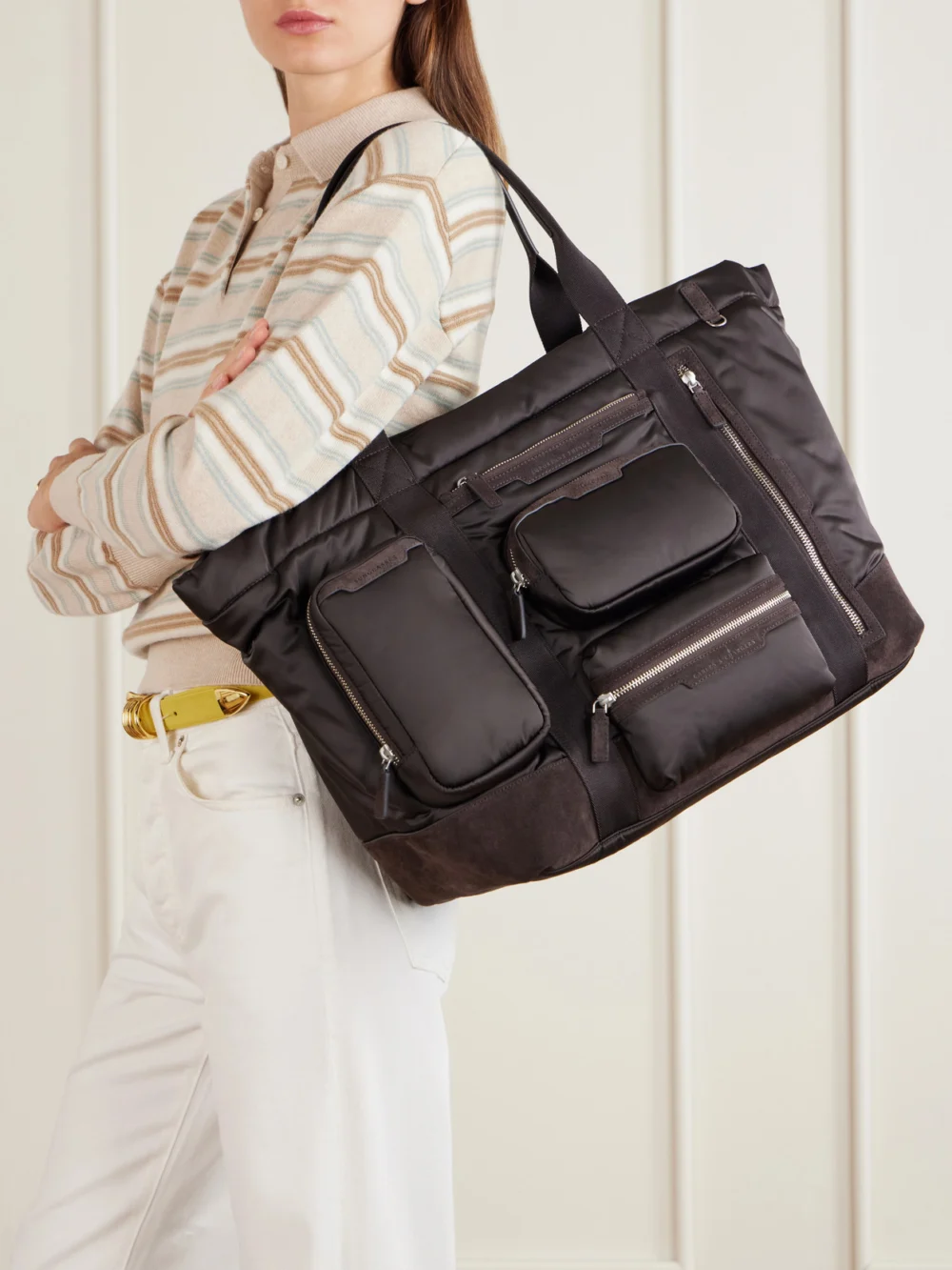 Anya Hindmarch Travel Leather-trimmed Shell Weekend Bag, styled view