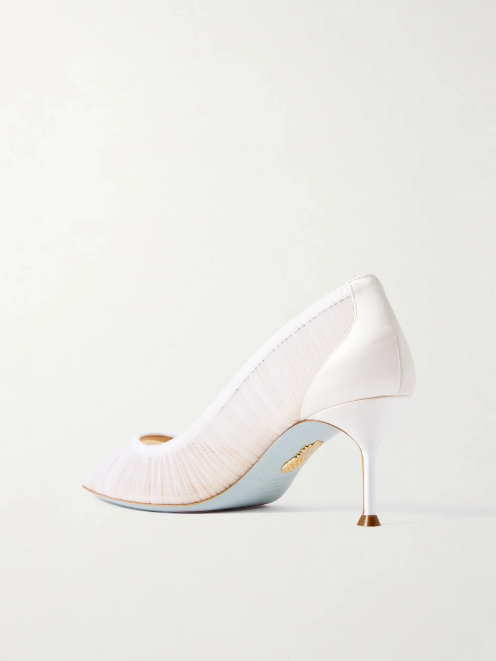 Back view of the Aquazzura 65 Satin-trimmed Ruched Tulle Point-toe Pumps