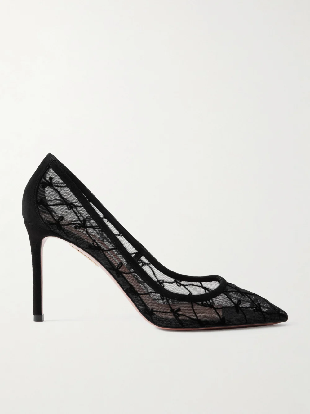 Aquazzura 85 Suede-trimmed Flocked Mesh Pumps in black
