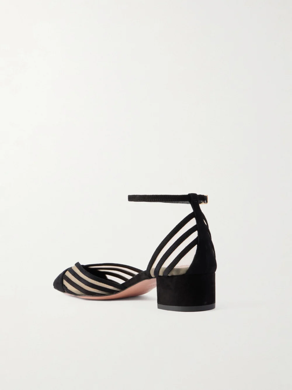 Back view of the Aquazzura Alana 35 Suede-trimmed Mesh Pumps