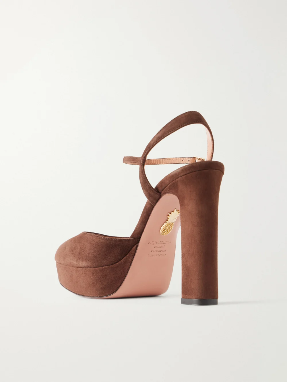Back view of the Aquazzura Amira 110 Suede Platform Pumps