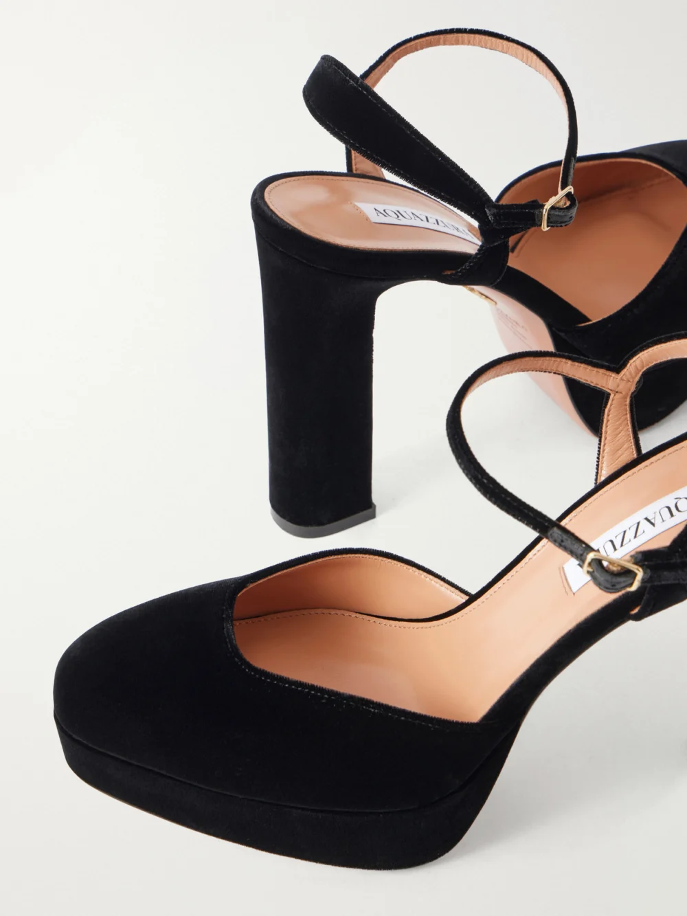 Close-up detail of the Aquazzura Amira 110 Velvet Pumps