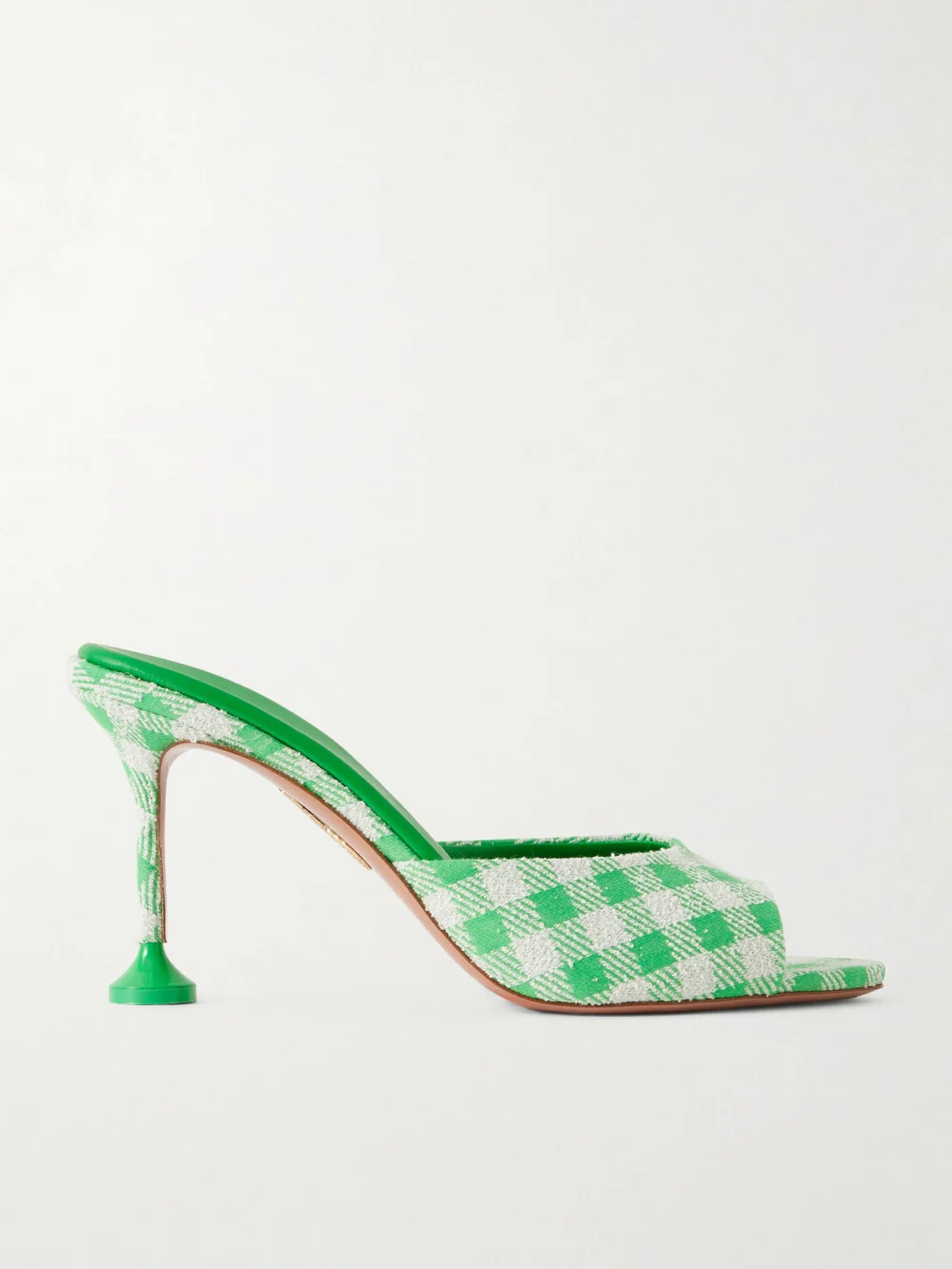 Aquazzura Bisous 85 Checked Jacquard Mules in green