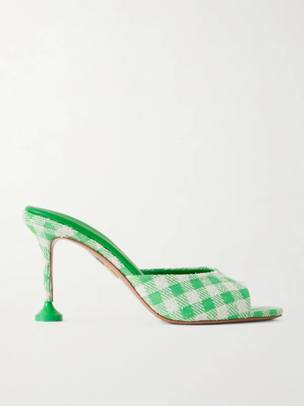 Aquazzura Bisous 85 Checked Jacquard Mules
