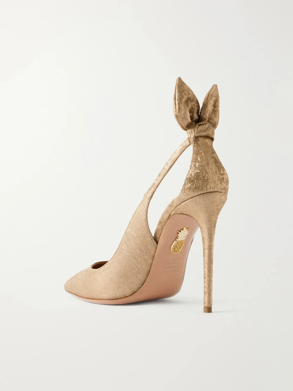 Back view of the Aquazzura Bow Tie 105 Satin and Leather Pumps