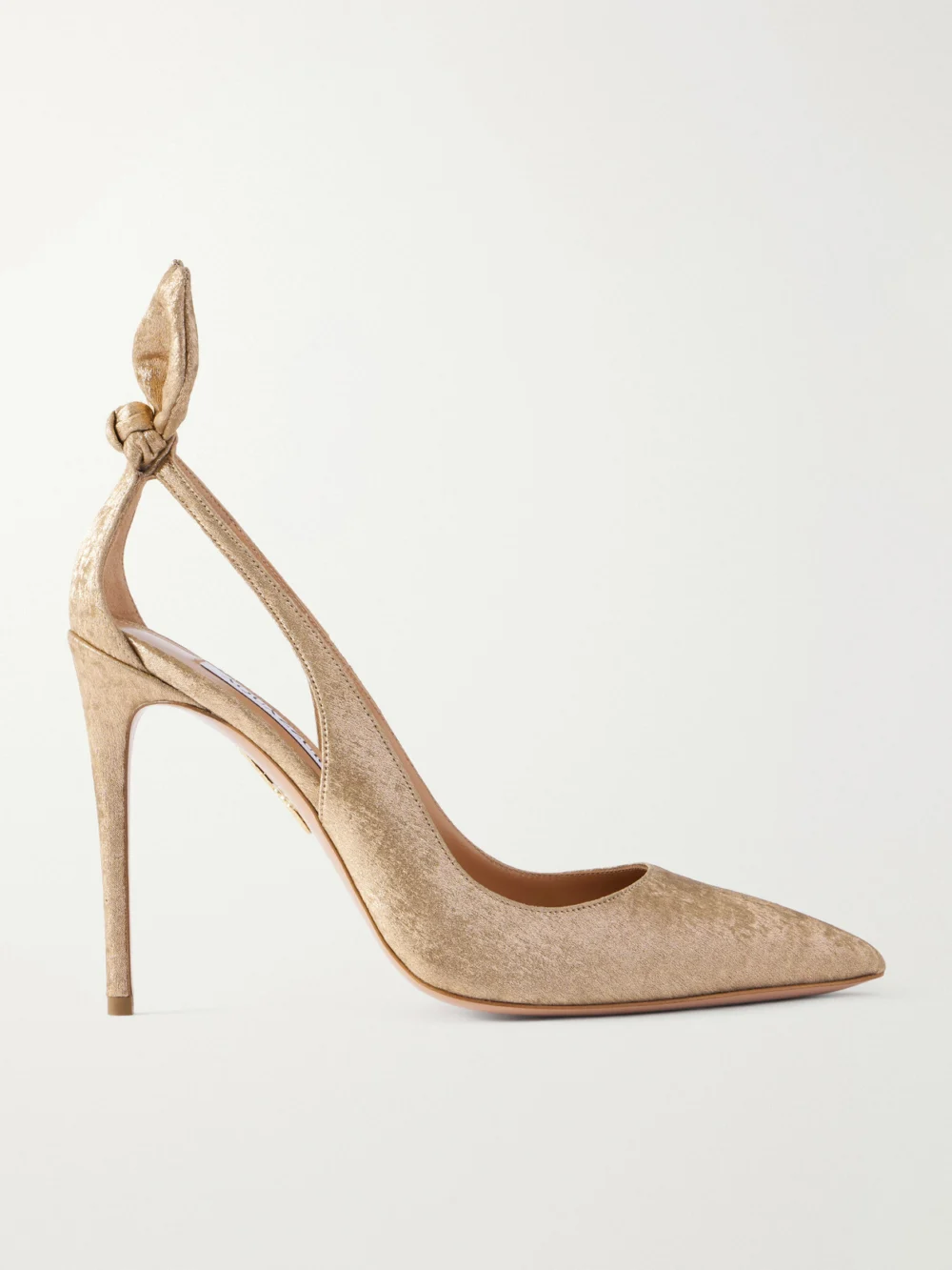 Aquazzura Bow Tie 105 Satin and Leather Pumps in gold