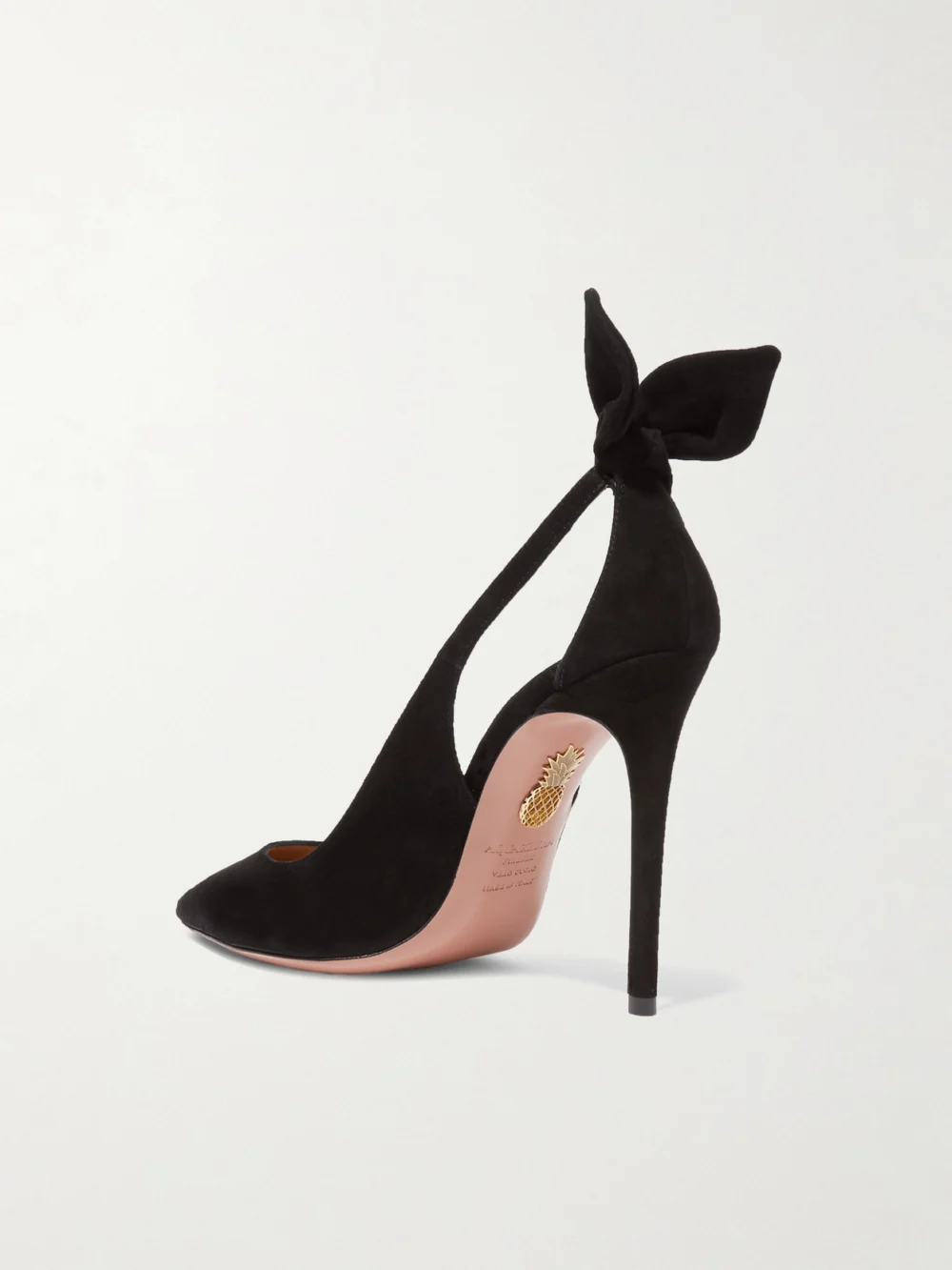 Back view of the Aquazzura Bow Tie 105 Suede Pumps