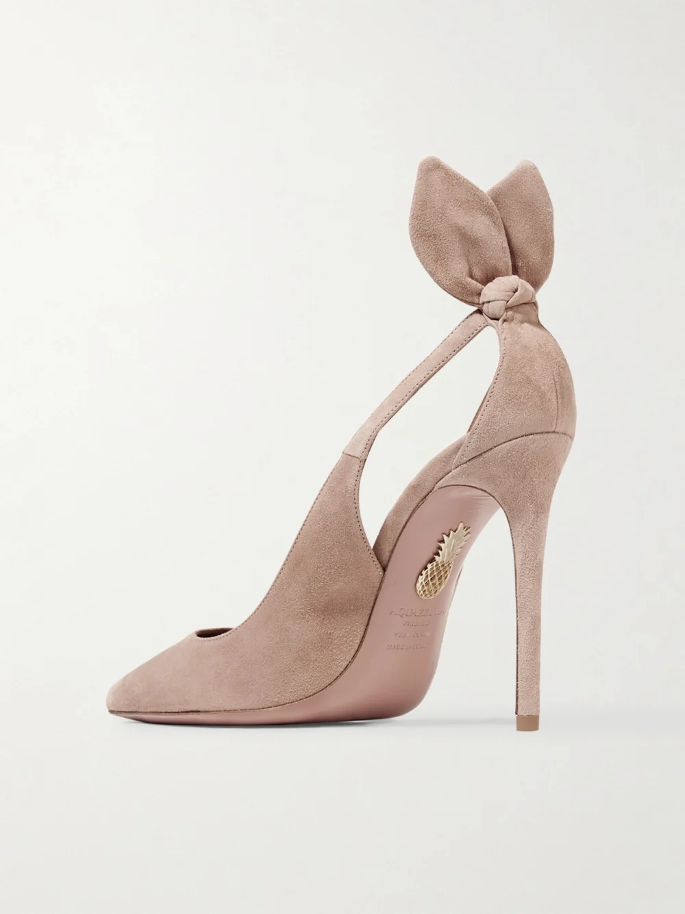 Back view of the Aquazzura Bow Tie 105 Suede Pumps
