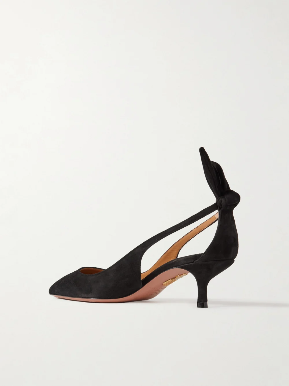 Back view of the Aquazzura Bow Tie 50 Suede Pumps