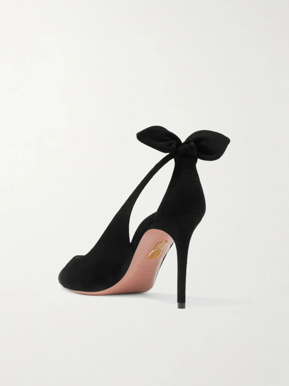 Back view of the Aquazzura Bow Tie 85 Suede Pumps
