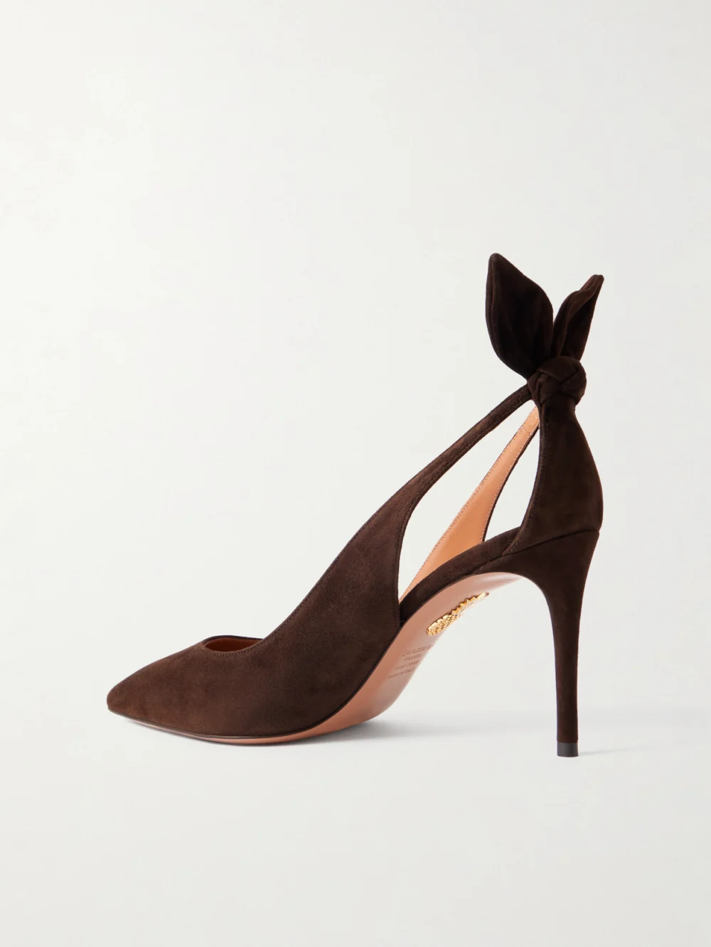 Back view of the Aquazzura Bow Tie 85 Suede Pumps
