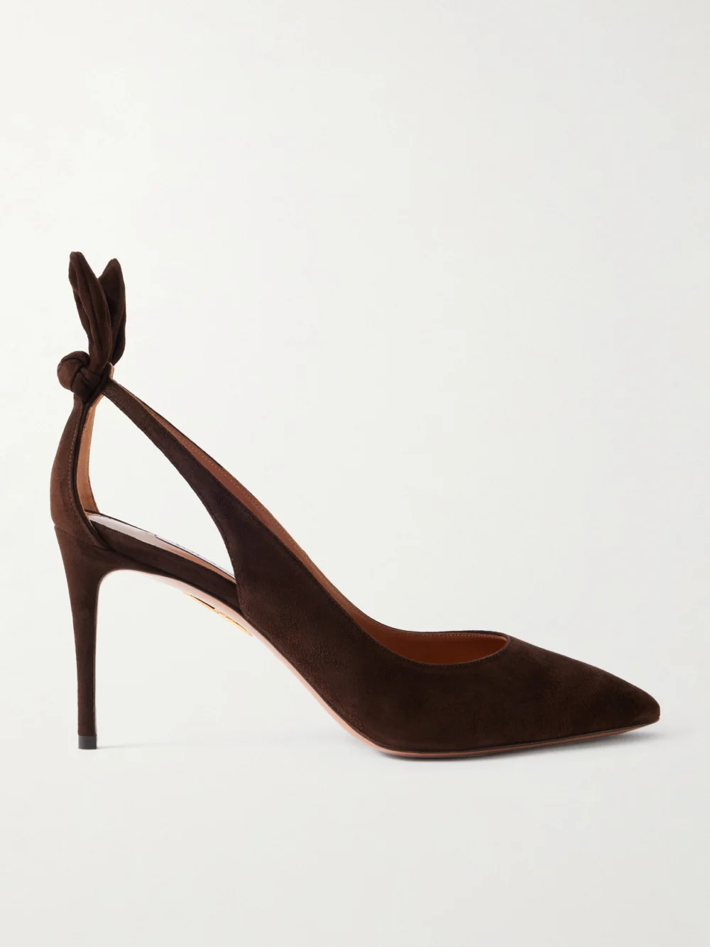 Aquazzura Bow Tie 85 Suede Pumps in dark brown