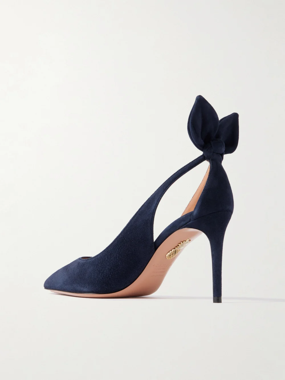 Back view of the Aquazzura Bow Tie 85 Suede Pumps