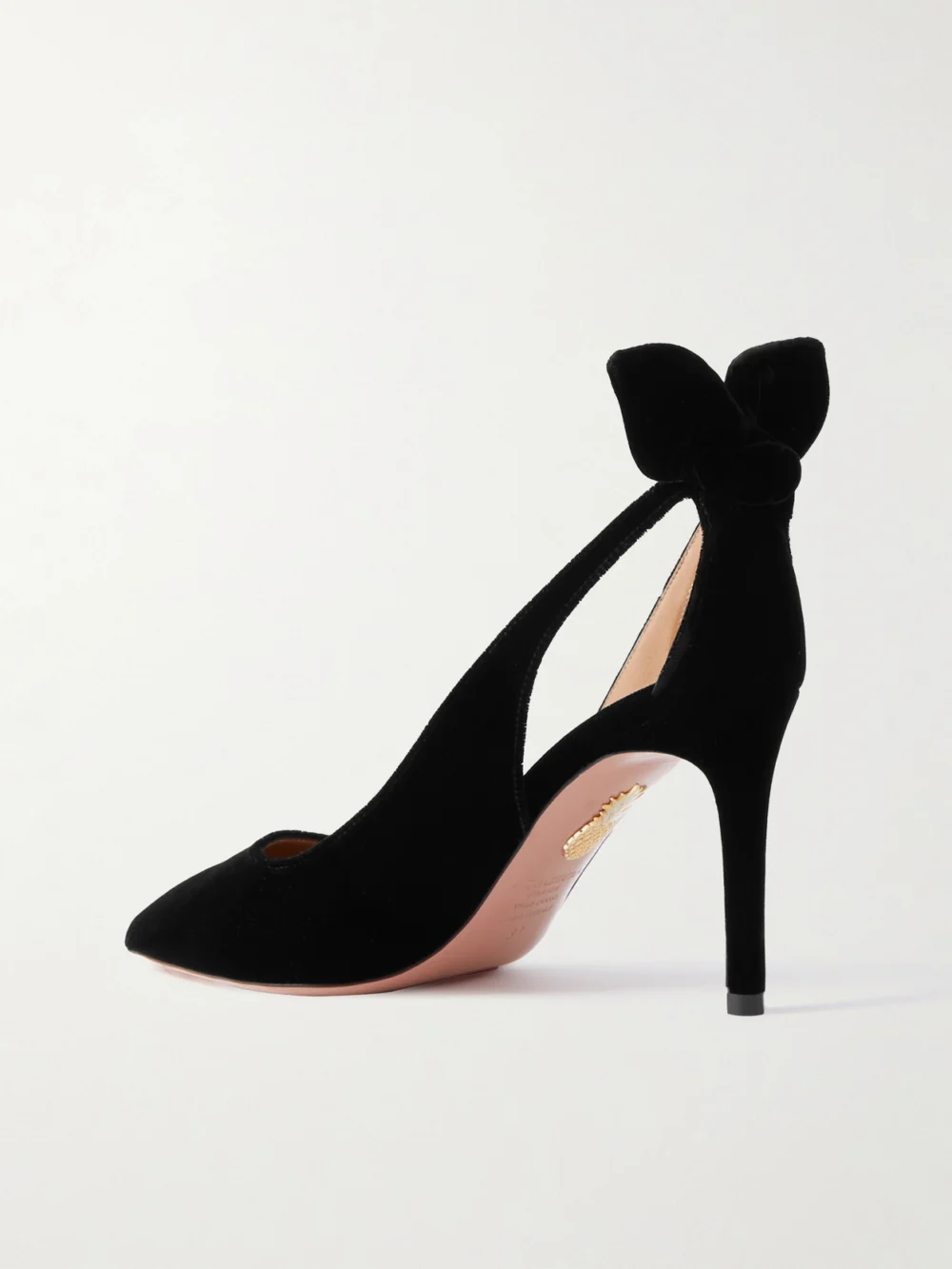 Back view of the Aquazzura Bow Tie 85 Velvet Pumps