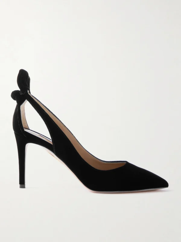 Aquazzura Bow Tie 85 Velvet Pumps