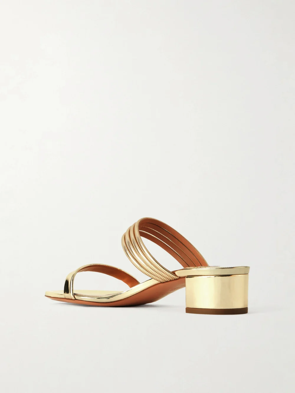 Back view of the Aquazzura Collier 35 Embellished Metallic Leather Mule